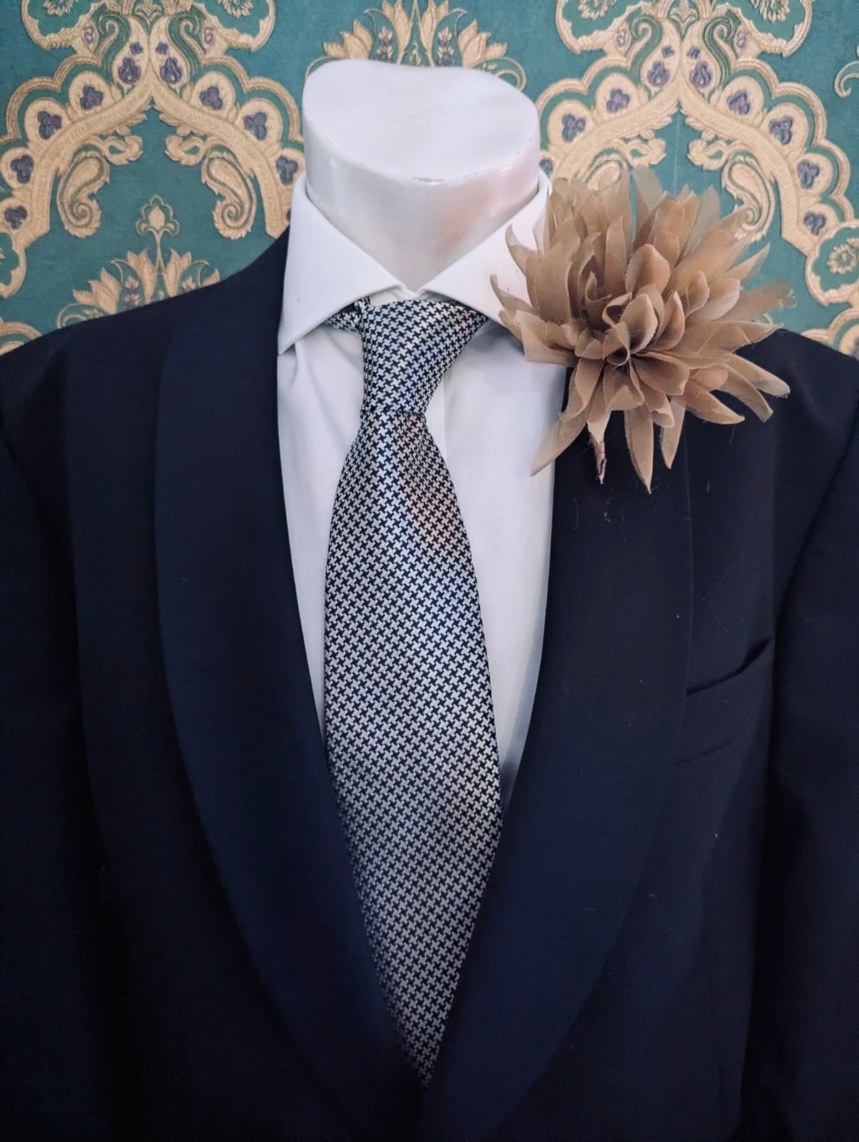 Broochella Men's Dahila flower brooch pin organza handmade luxury designer beige