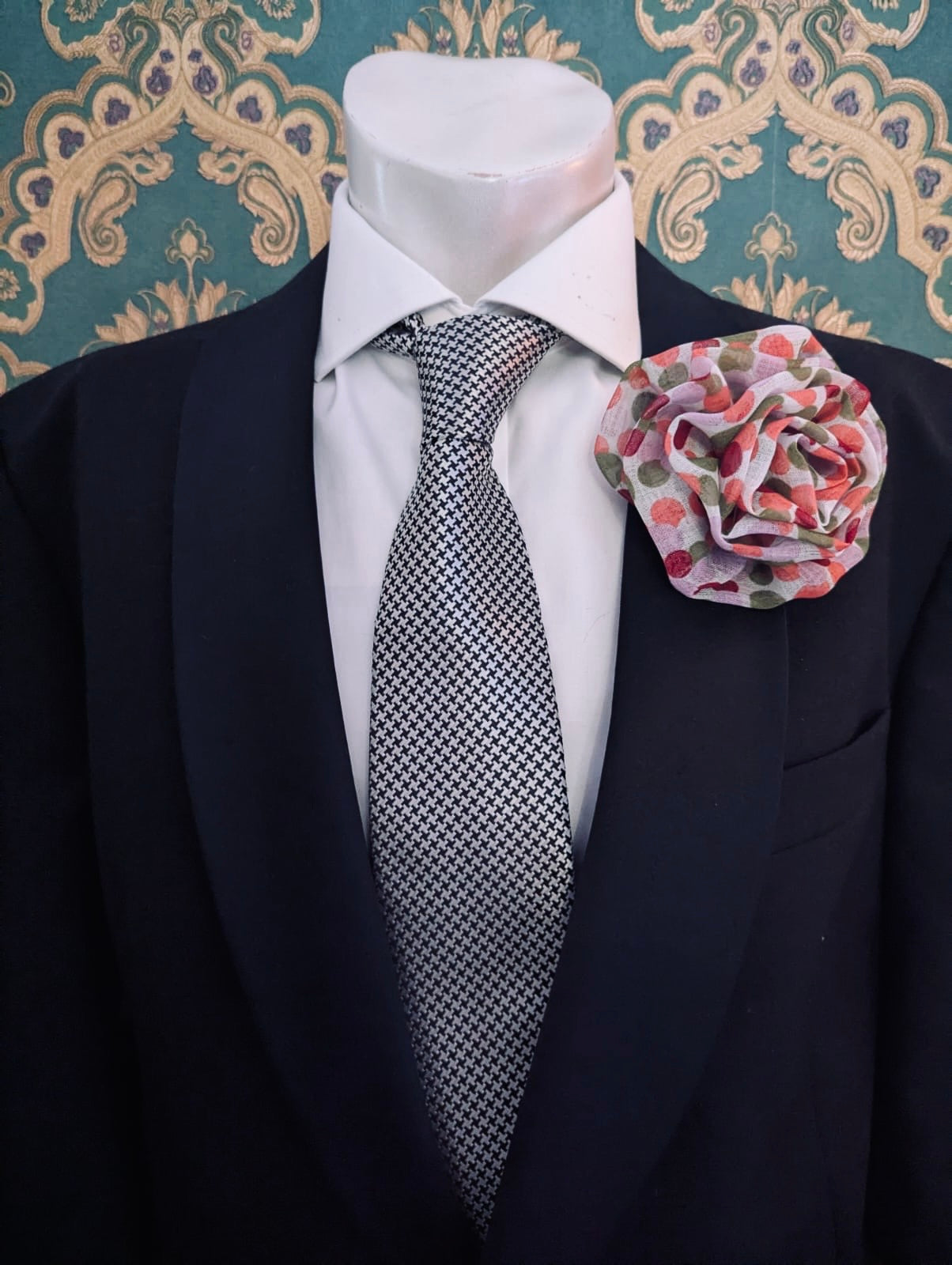 Broochella men’s Brassica flower brooch pin pink green spot polka dot handmade designer luxury 